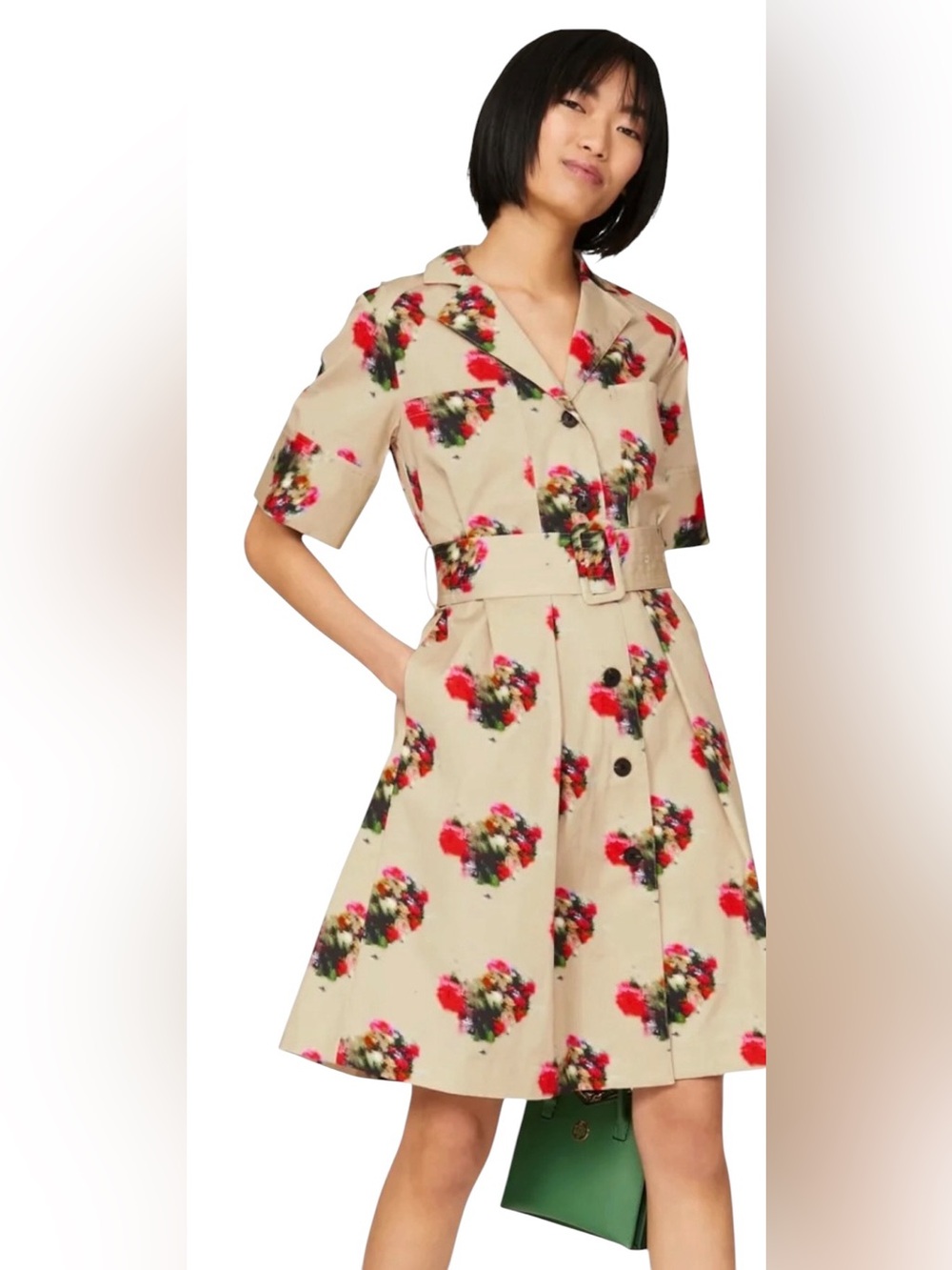Adam Lippes Tan Printed Cotton Shirtdress Size 6 No Belt